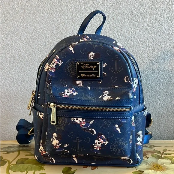 Loungefly | Bags | Loungefly Blue Floral Backpack With Gold  display picture 3